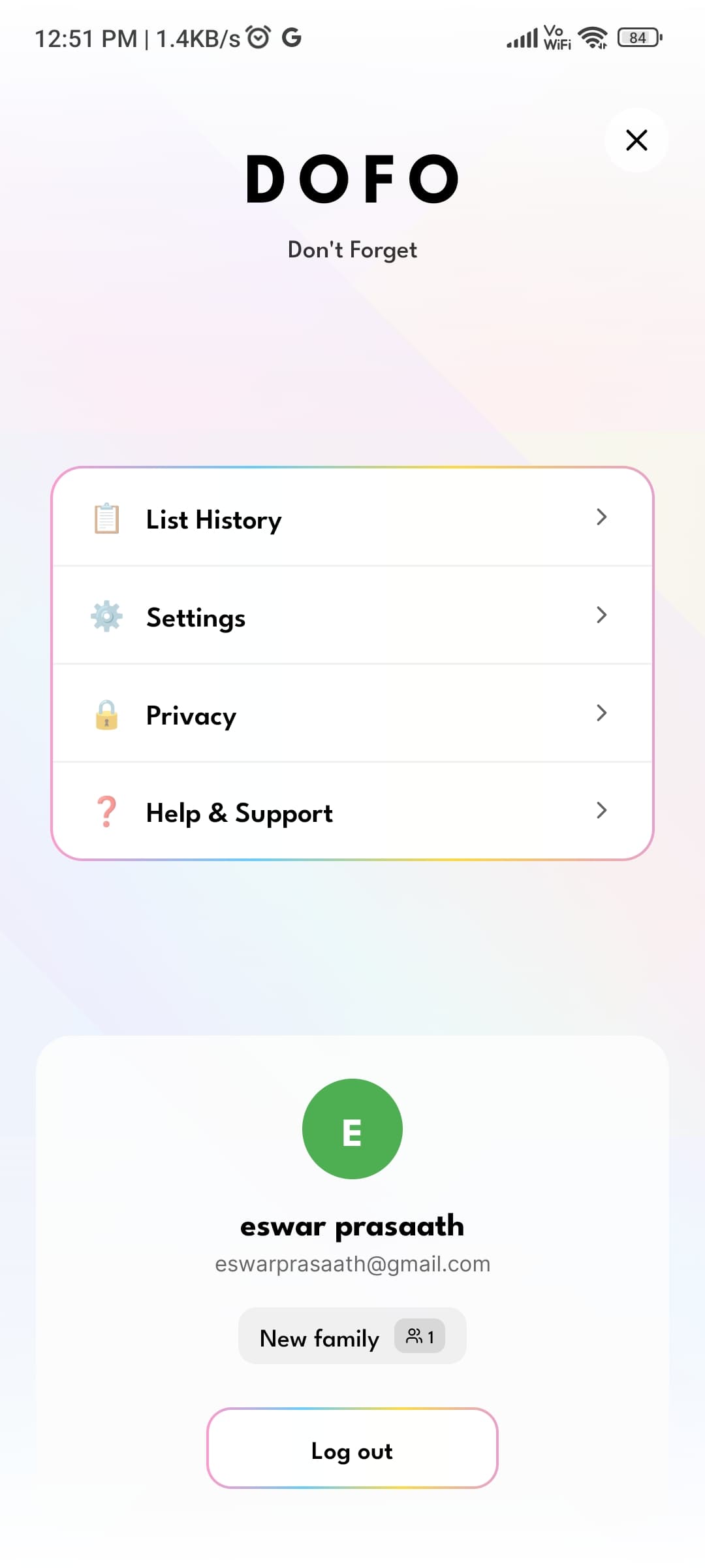 DOFO App Menu